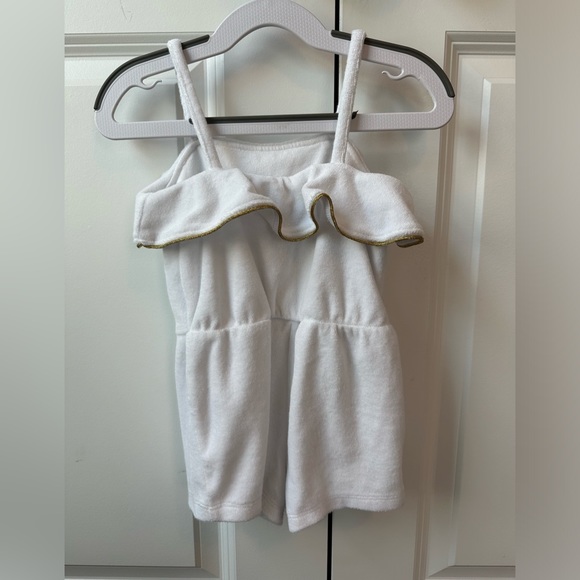 Janie and Jack White and Gold Piped Terry Romper (Size 12-18 Months) - Picture 2 of 3